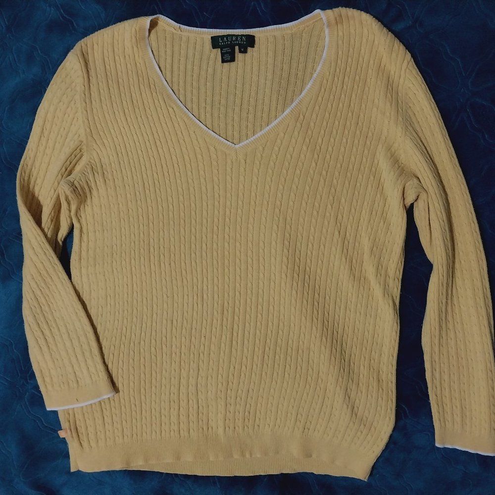 Ralph Lauren Women's Yellow Cable Knit Sweater Size Medium